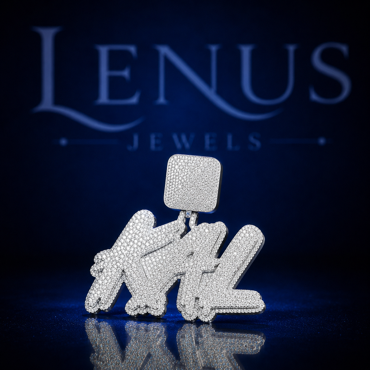 Iced Out KAL Graffiti Name VVS Moissanite Pendant – 925 Sterling Silver Custom 3D Letter Hip Hop Jewelry with Square Diamond Pavé Bail