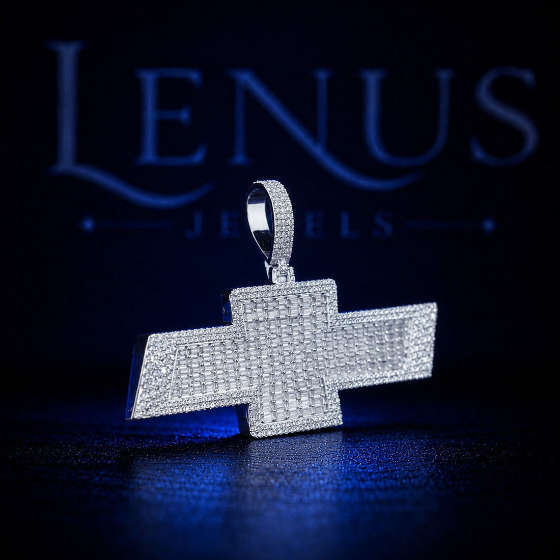 Iced Out Chevrolet Bowtie Logo Pendant – VVS Baguette Moissanite 925 Sterling Silver Hip Hop Car Emblem Jewelry Diamond Tester Pass