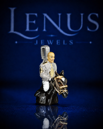 Iced Out Horse Rider Bust Pendant – VVS Moissanite 925 Sterling Silver 3D Equestrian Horse Head with Gold-Tone Rider, Hip Hop Jewelry