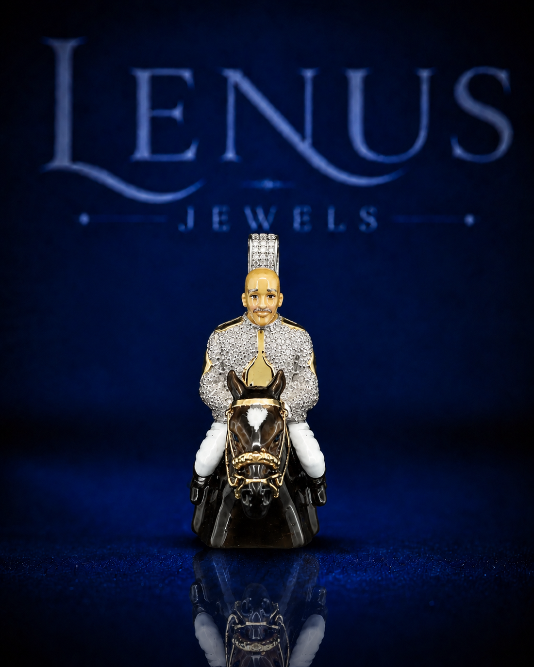 Iced Out Horse Rider Bust Pendant – VVS Moissanite 925 Sterling Silver 3D Equestrian Horse Head with Gold-Tone Rider, Hip Hop Jewelry