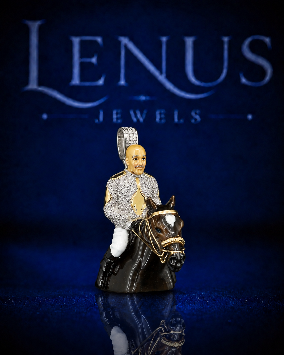 Iced Out Horse Rider Bust Pendant – VVS Moissanite 925 Sterling Silver 3D Equestrian Horse Head with Gold-Tone Rider, Hip Hop Jewelry