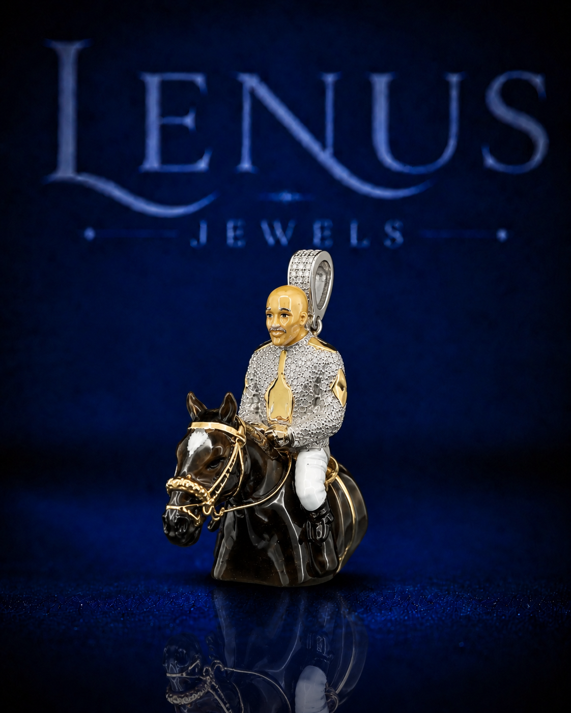 Iced Out Horse Rider Bust Pendant – VVS Moissanite 925 Sterling Silver 3D Equestrian Horse Head with Gold-Tone Rider, Hip Hop Jewelry