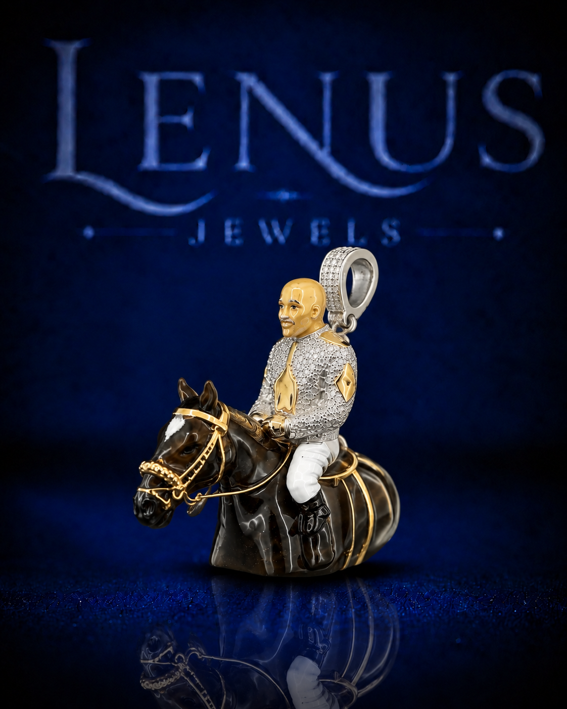 Iced Out Horse Rider Bust Pendant – VVS Moissanite 925 Sterling Silver 3D Equestrian Horse Head with Gold-Tone Rider, Hip Hop Jewelry