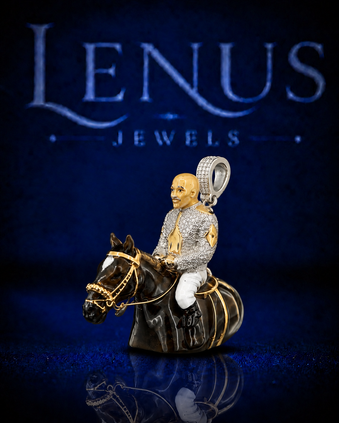 Iced Out Horse Rider Bust Pendant – VVS Moissanite 925 Sterling Silver 3D Equestrian Horse Head with Gold-Tone Rider, Hip Hop Jewelry
