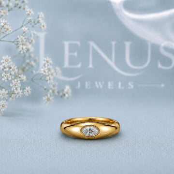 Marquise Moissanite Dome Ring – Gold Gypsy Set Flush Band