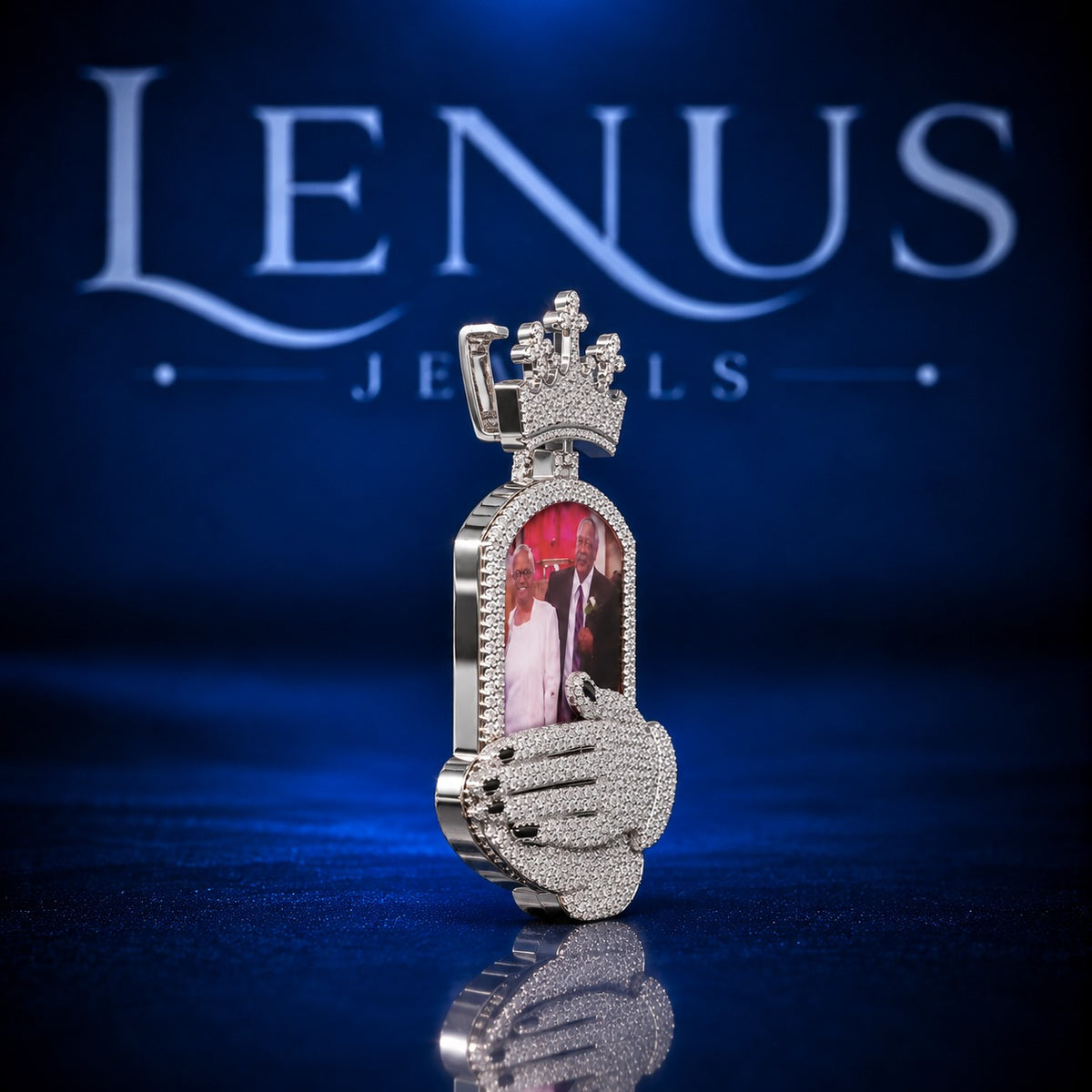 Custom Memorial Photo Pendant with Crown & Praying Hands – Iced Out VVS Moissanite 925 Sterling Silver Personalized Picture Hip Hop Jewelry
