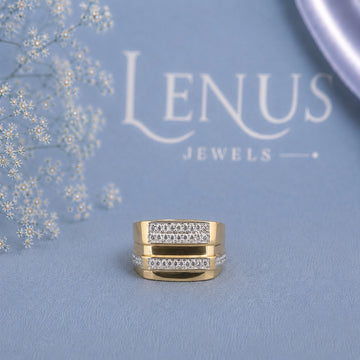 Men’s Gold Moissanite Wedding Band – Rectangular Pavé Statement Ring in 925 Sterling Silver