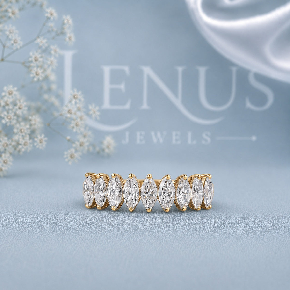 Marquise Cut Moissanite Eternity Ring – 925 Sterling Silver Yellow Gold Iced Out Wedding Band