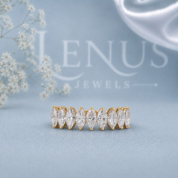 Marquise Cut Moissanite Eternity Ring – 925 Sterling Silver Yellow Gold Iced Out Wedding Band