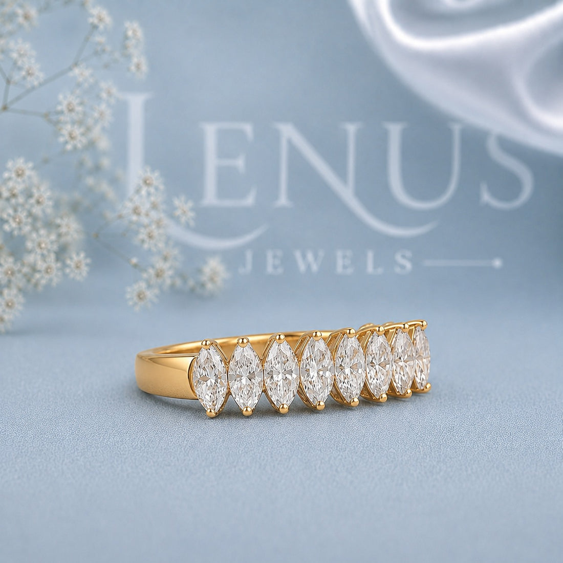 Marquise Cut Moissanite Eternity Ring – 925 Sterling Silver Yellow Gold Iced Out Wedding Band