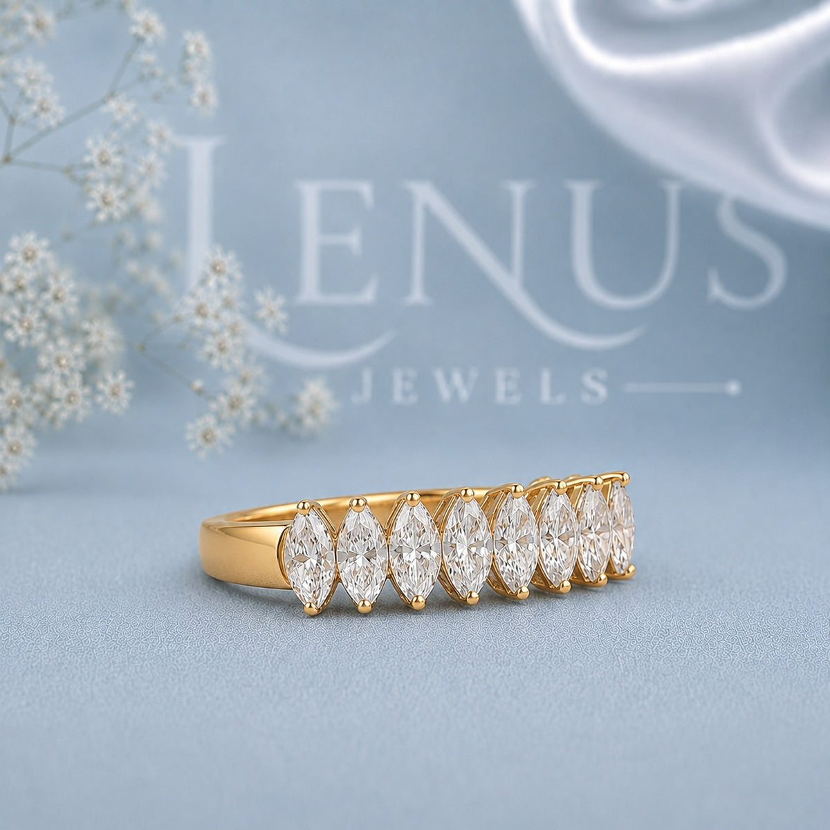 Marquise Cut Moissanite Eternity Ring – 925 Sterling Silver Yellow Gold Iced Out Wedding Band