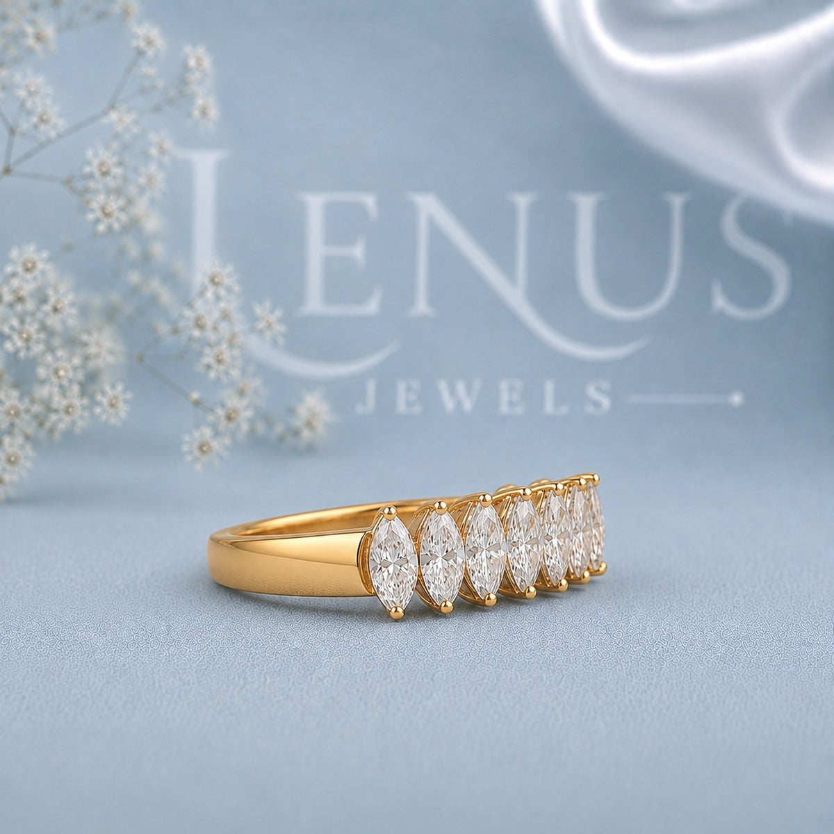 Marquise Cut Moissanite Eternity Ring – 925 Sterling Silver Yellow Gold Iced Out Wedding Band