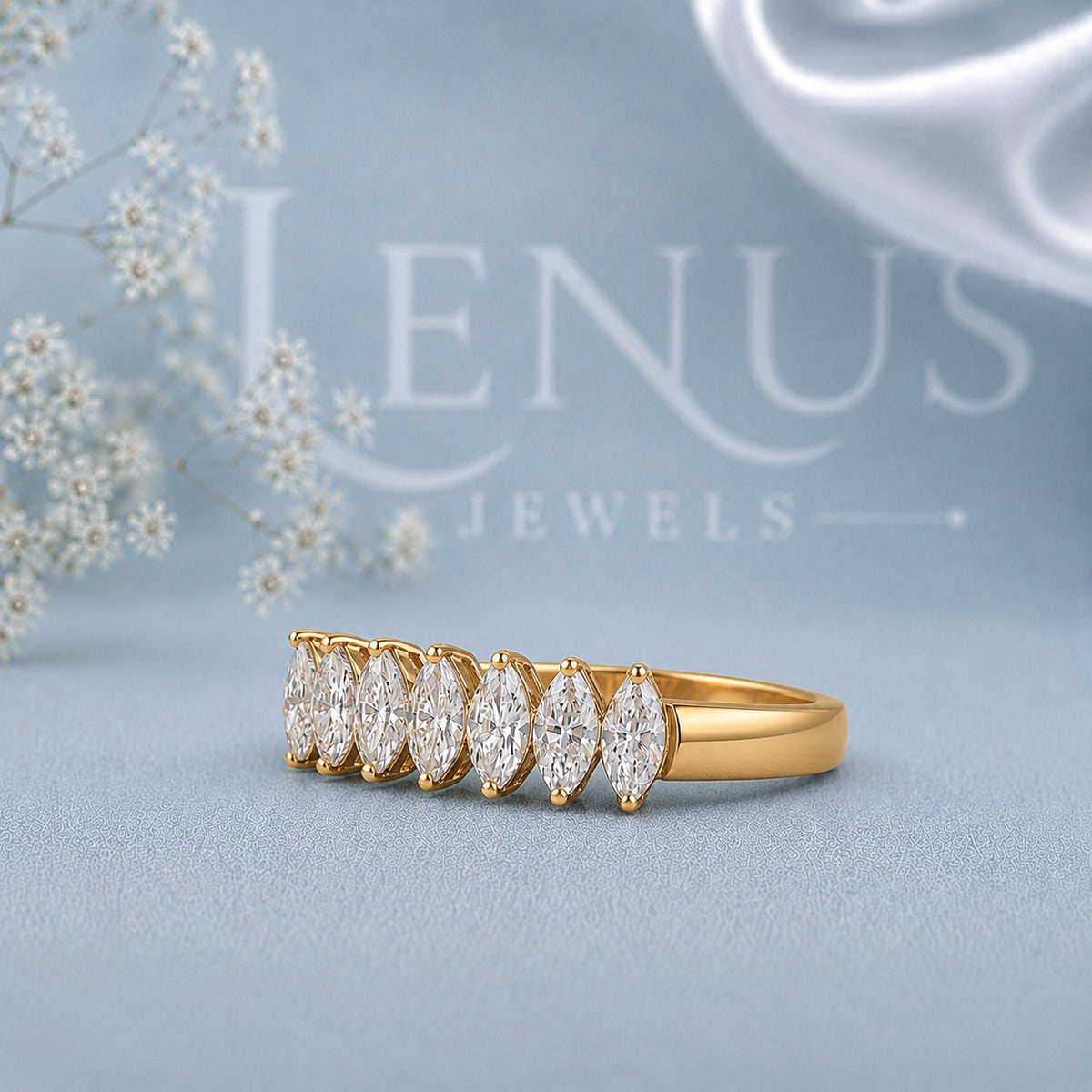 Marquise Cut Moissanite Eternity Ring – 925 Sterling Silver Yellow Gold Iced Out Wedding Band