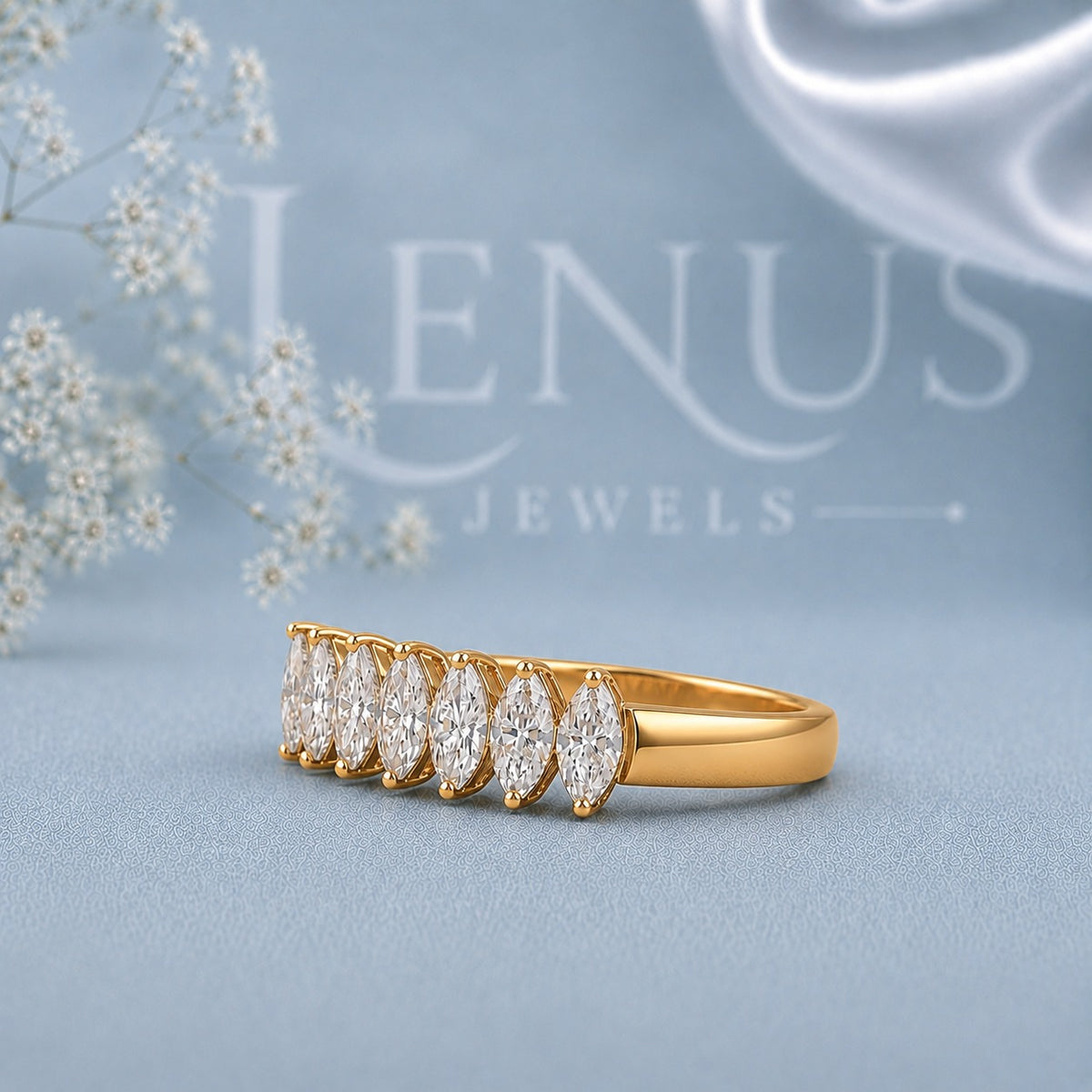 Marquise Cut Moissanite Eternity Ring – 925 Sterling Silver Yellow Gold Iced Out Wedding Band