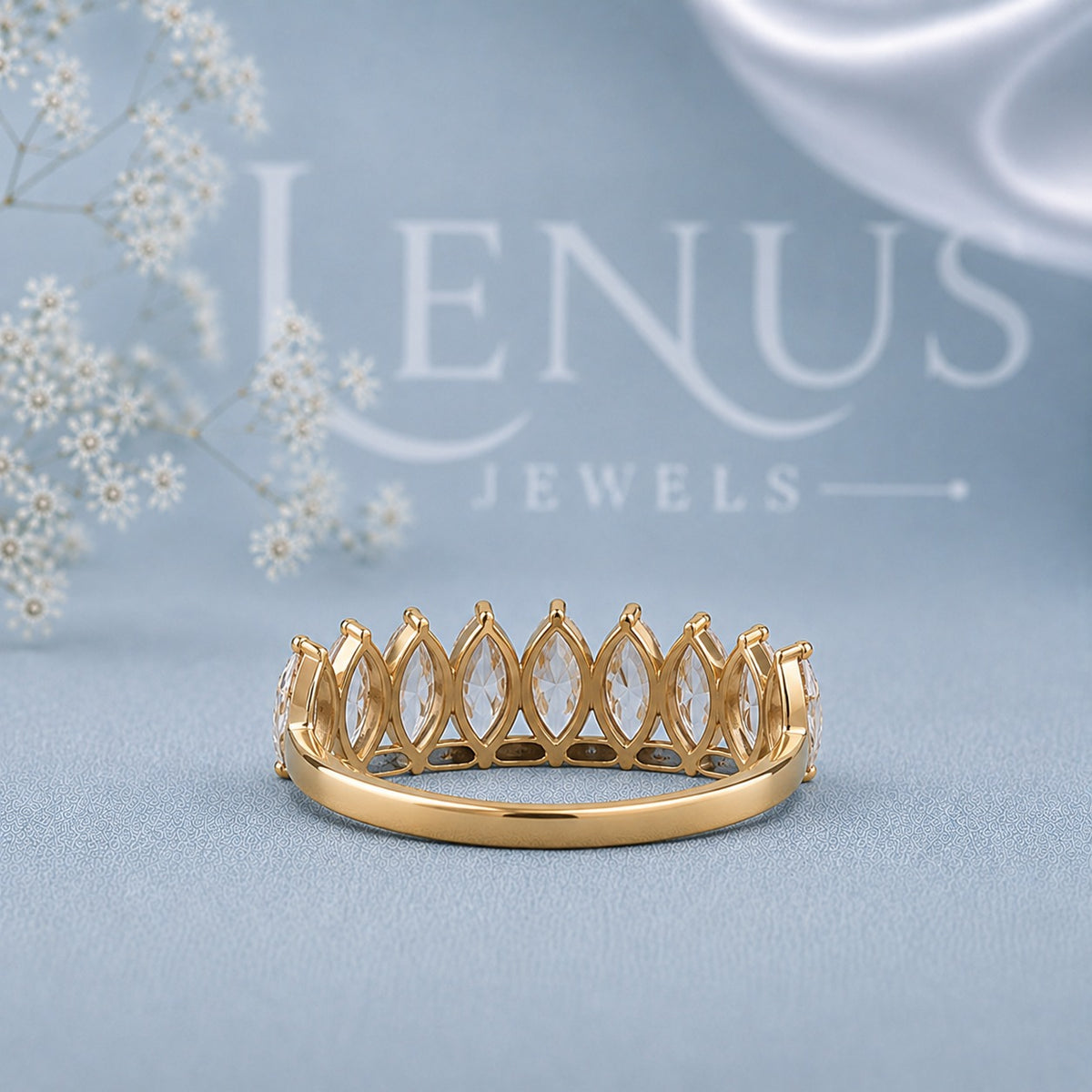 Marquise Cut Moissanite Eternity Ring – 925 Sterling Silver Yellow Gold Iced Out Wedding Band