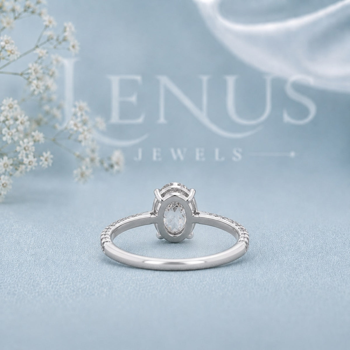 Oval Cut Moissanite Engagement Ring – Pavé Band 925 Sterling Silver