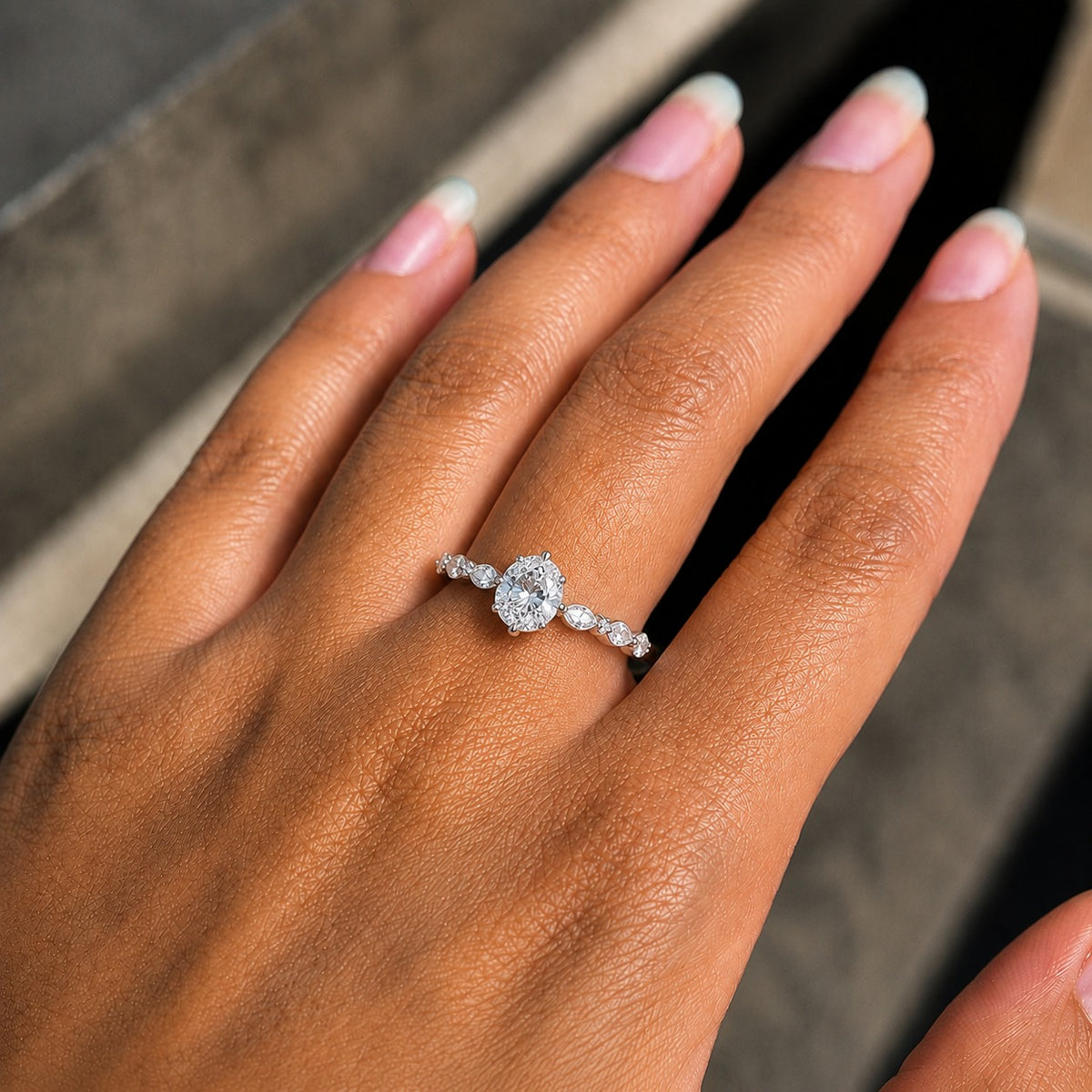 Pear Cut Moissanite Engagement Ring – 925 Sterling Silver Marquise Side Stone Ring in Yellow Gold Finish