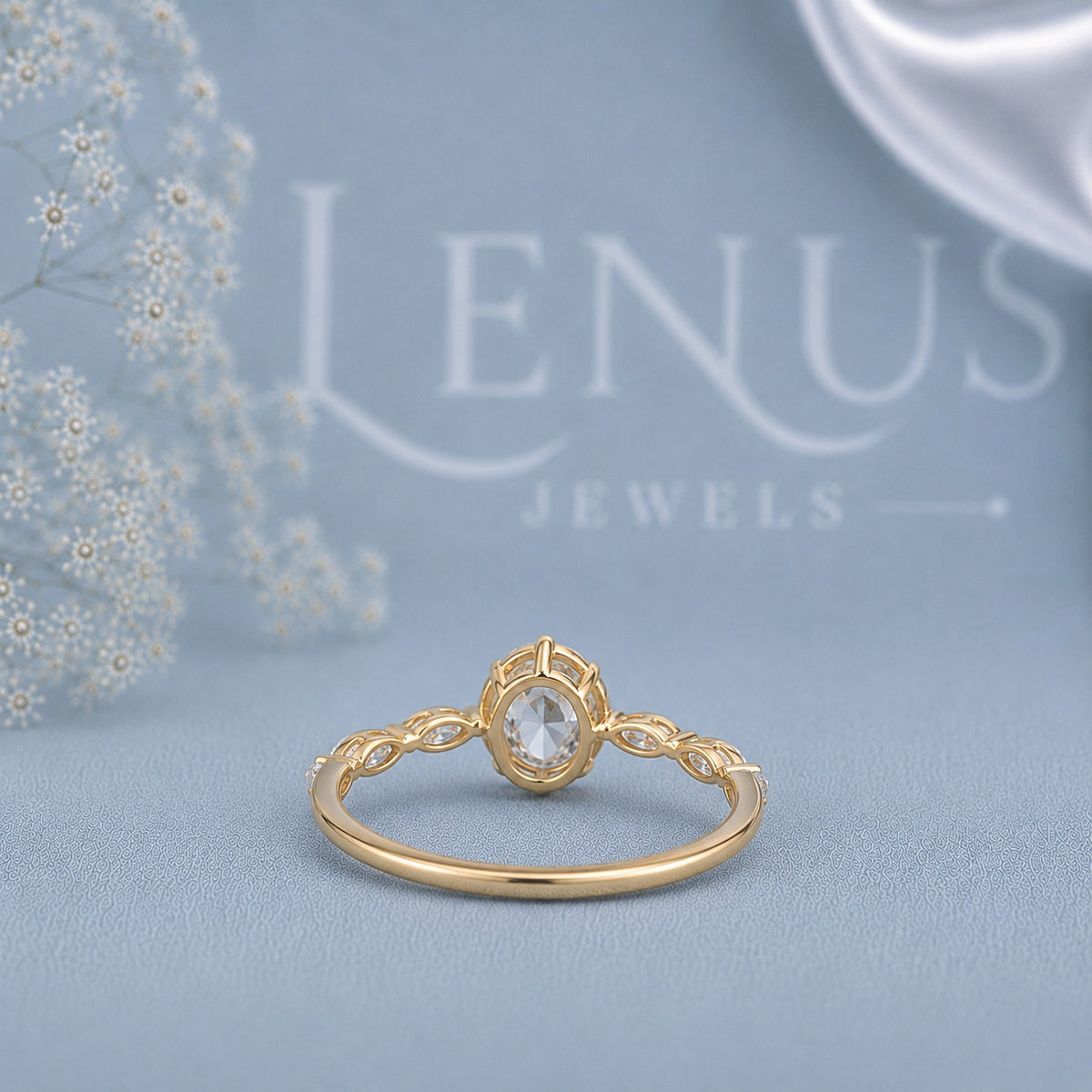 Pear Cut Moissanite Engagement Ring – 925 Sterling Silver Marquise Side Stone Ring in Yellow Gold Finish