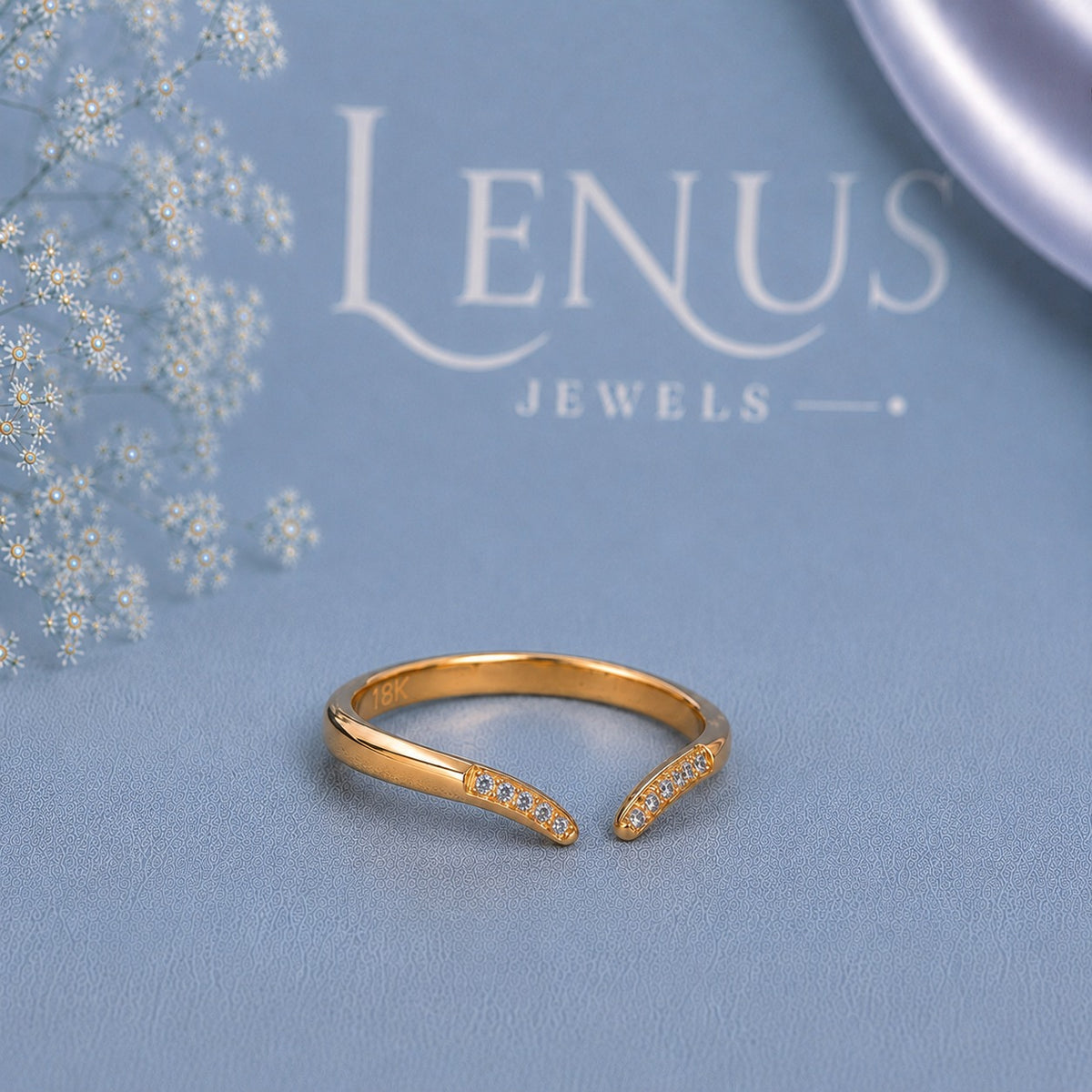 Yellow Gold Moissanite Open Cuff Ring – Minimalist Pavé Bypass Ring for Women