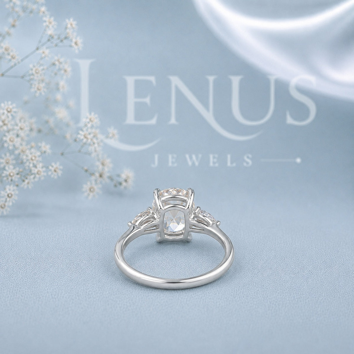 Oval Moissanite Three-Stone Engagement Ring – Pear Side-Stone Ring in 925 Sterling Silver