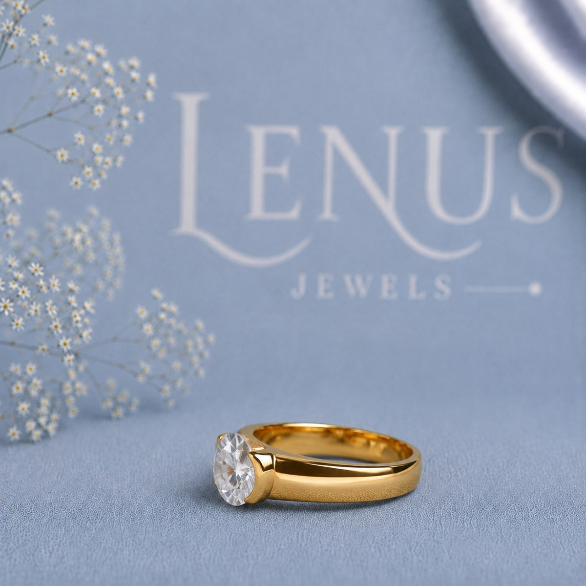 Oval East-West Moissanite Men’s Ring – Yellow Gold Finish 925 Sterling Silver Wide Band