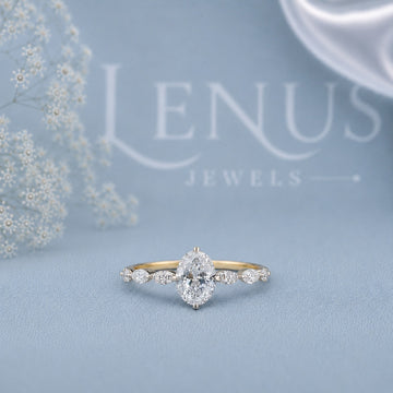Pear Cut Moissanite Engagement Ring – 925 Sterling Silver Marquise Side Stone Ring in Yellow Gold Finish