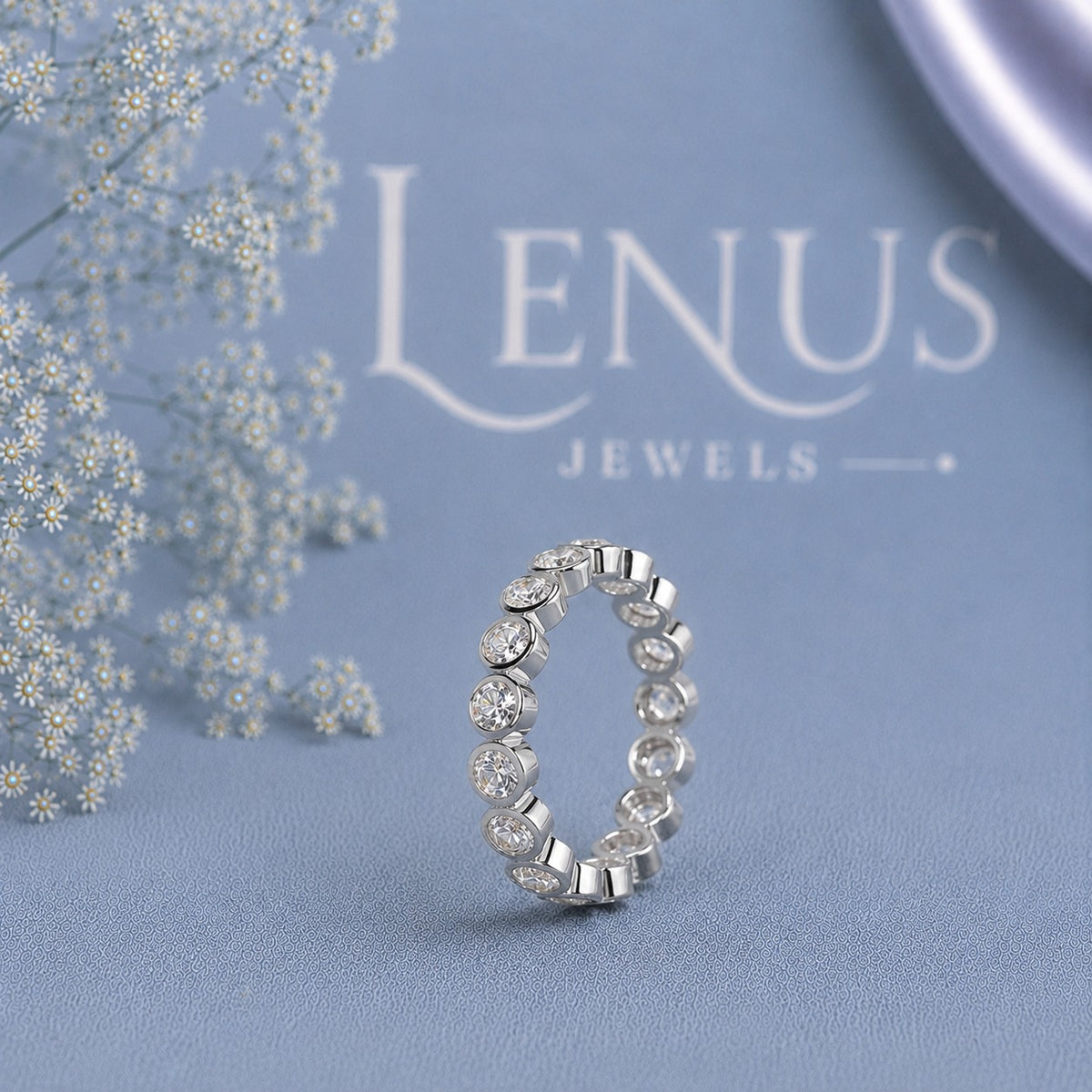 Oval East-West Moissanite Eternity Band – Bezel Set 925 Sterling Silver Wedding Ring