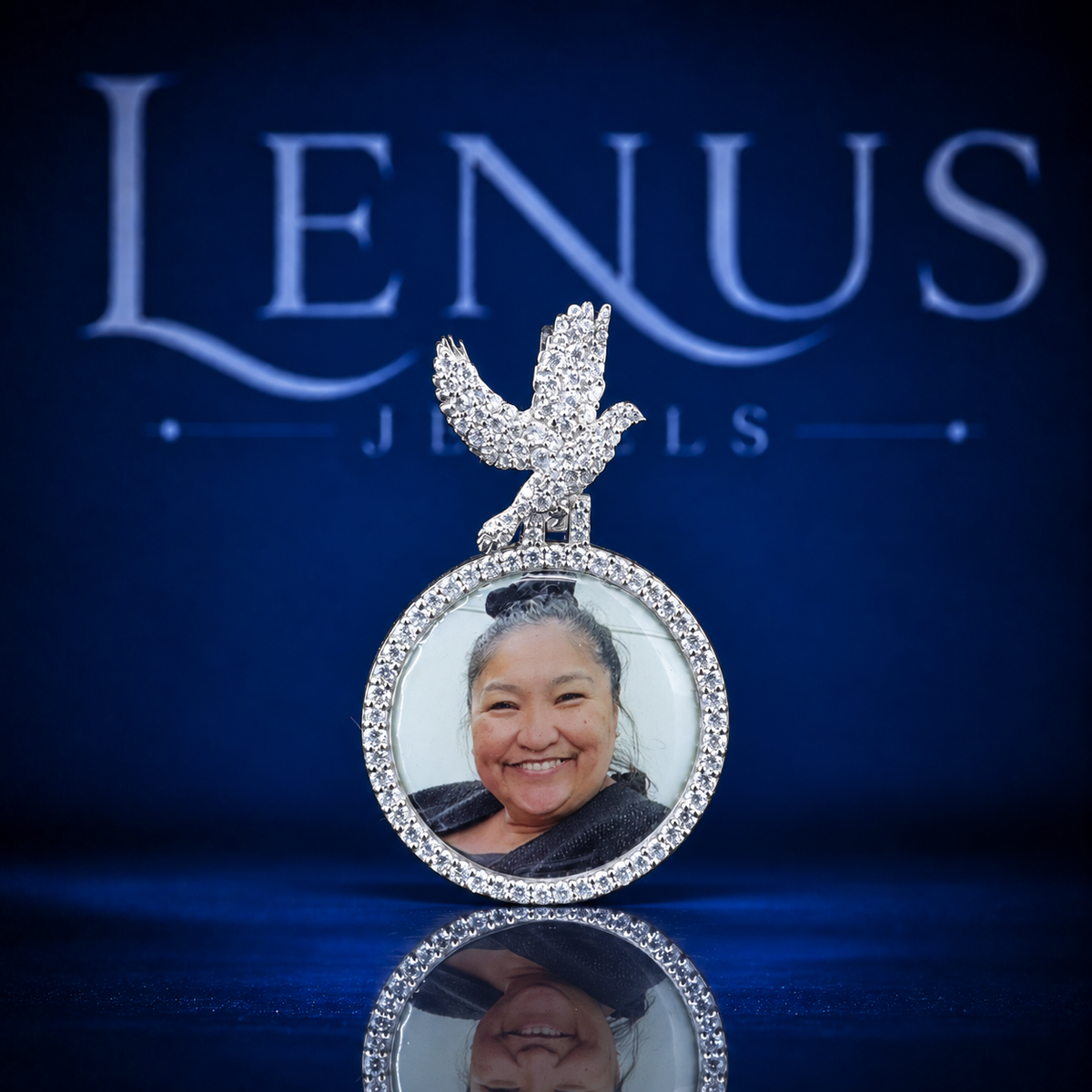 Custom Eagle Photo Pendant – Iced Out VVS Moissanite Picture Medallion, 925 Sterling Silver Personalized Memorial Necklace Charm, Hip Hop Jewelry