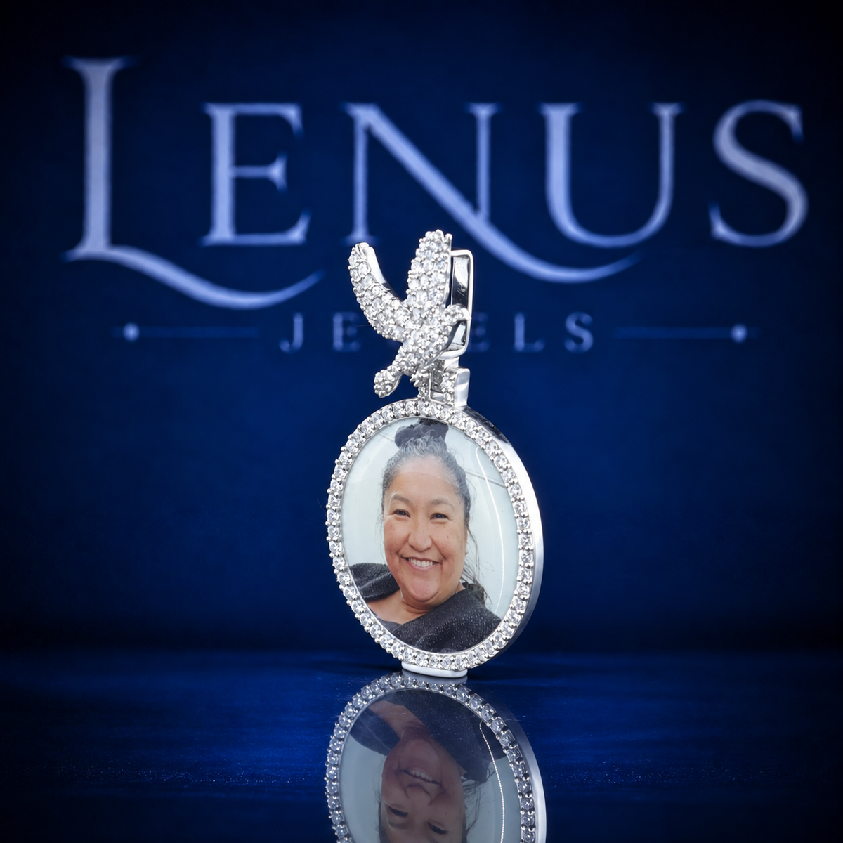 Custom Eagle Photo Pendant – Iced Out VVS Moissanite Picture Medallion, 925 Sterling Silver Personalized Memorial Necklace Charm, Hip Hop Jewelry