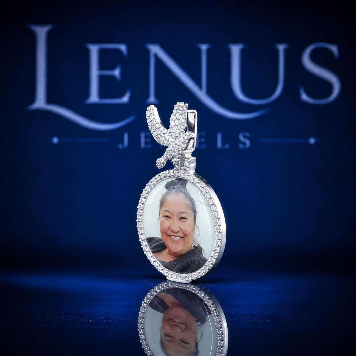 Custom Eagle Photo Pendant – Iced Out VVS Moissanite Picture Medallion, 925 Sterling Silver Personalized Memorial Necklace Charm, Hip Hop Jewelry