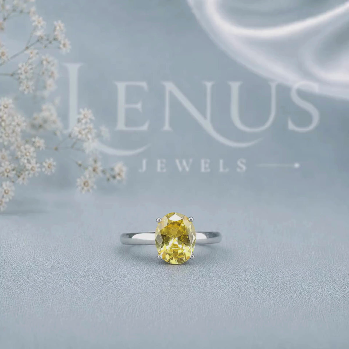 Fancy Yellow Oval-Cut Moissanite Engagement Ring – Solitaire Ring in 925 Sterling Silver