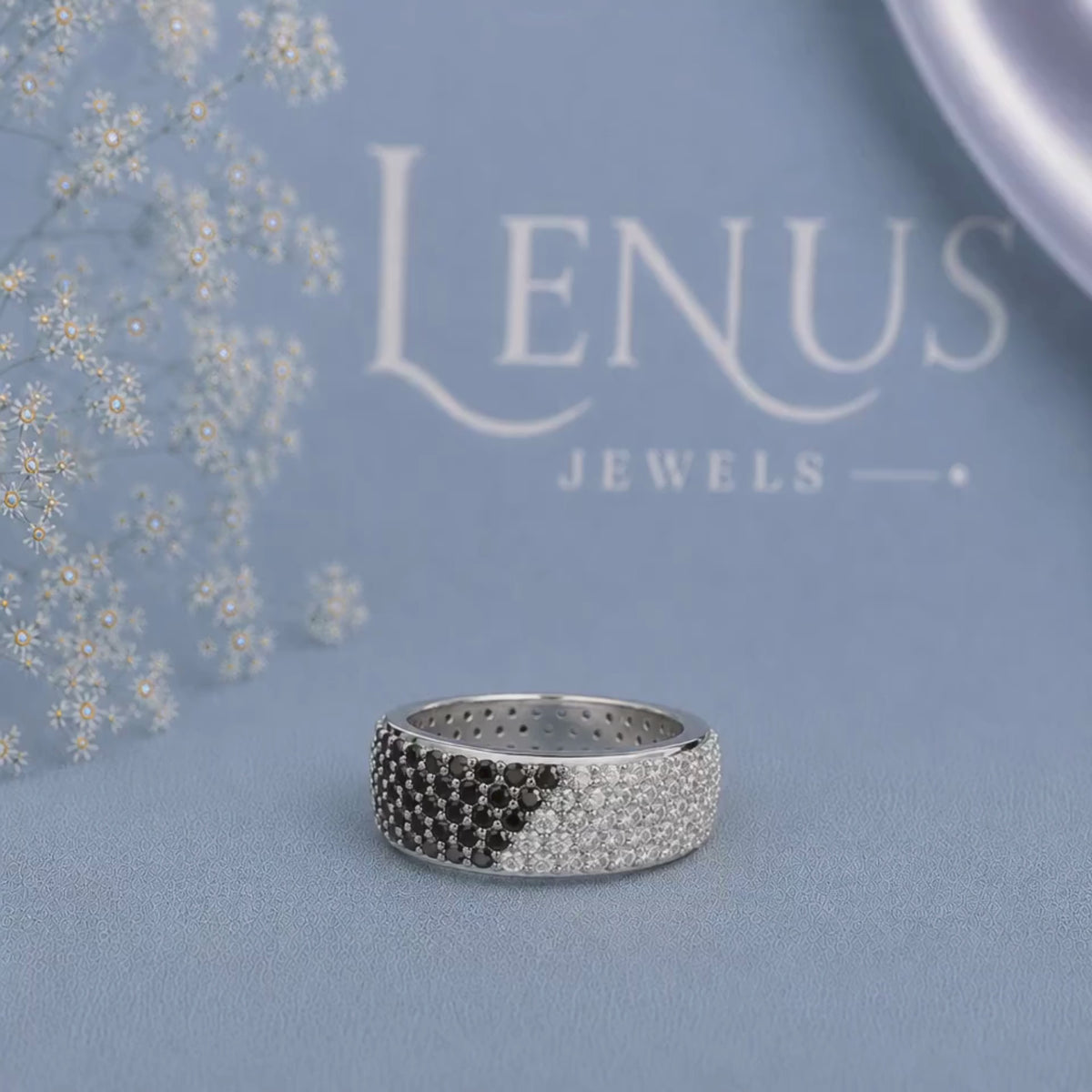Black & White Moissanite Yin Yang Ring – Wide Iced-Out 925 Sterling Silver Statement Band