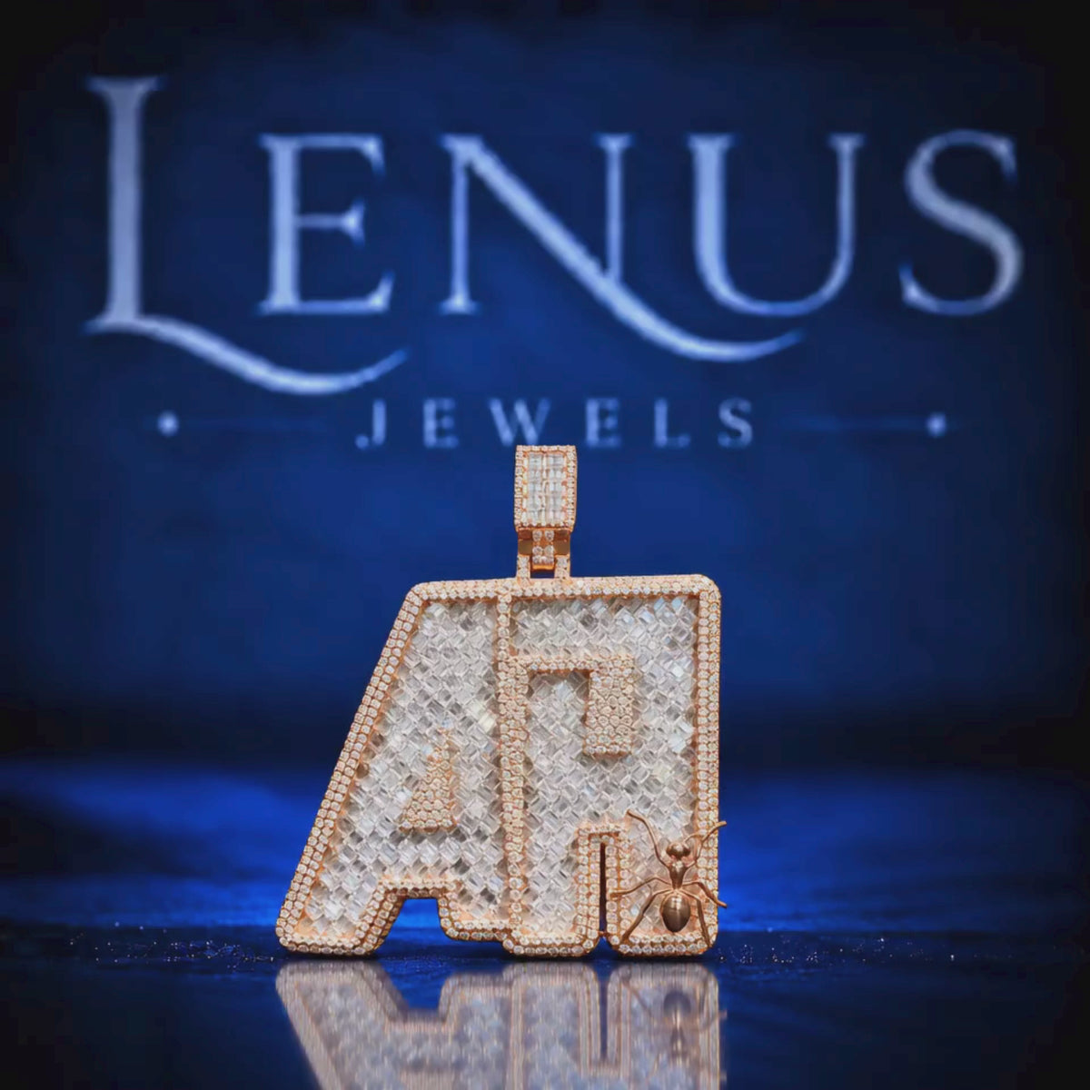 Custom Initial Moissanite Pendant – Iced Out Baguette VVS Moissanite 925 Sterling Silver Letter Pendant with Ant Accent