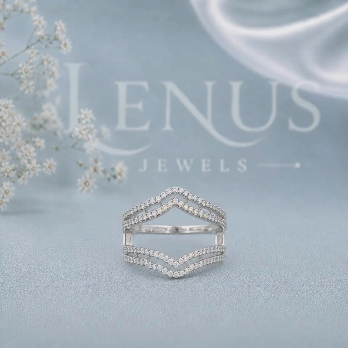 Wide Chevron Moissanite Wedding Band – Four-Row Openwork V-Shaped Ring in 925 Sterling Silver