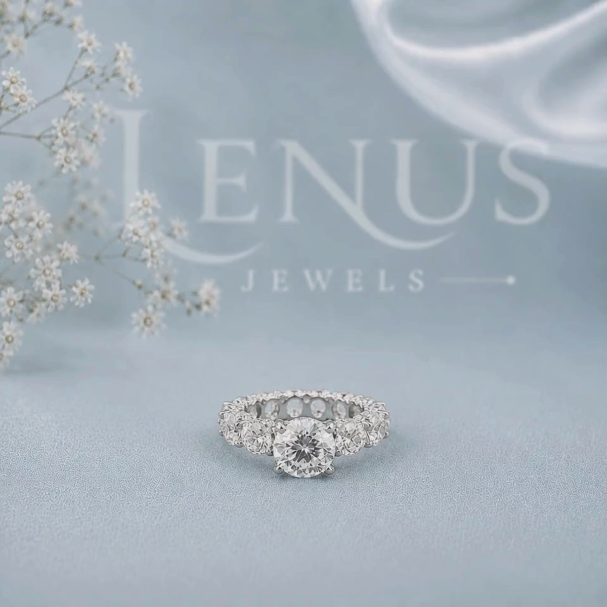 Round Moissanite Engagement Ring – Graduated Side-Stone Bridal Ring in 925 Sterling Silver