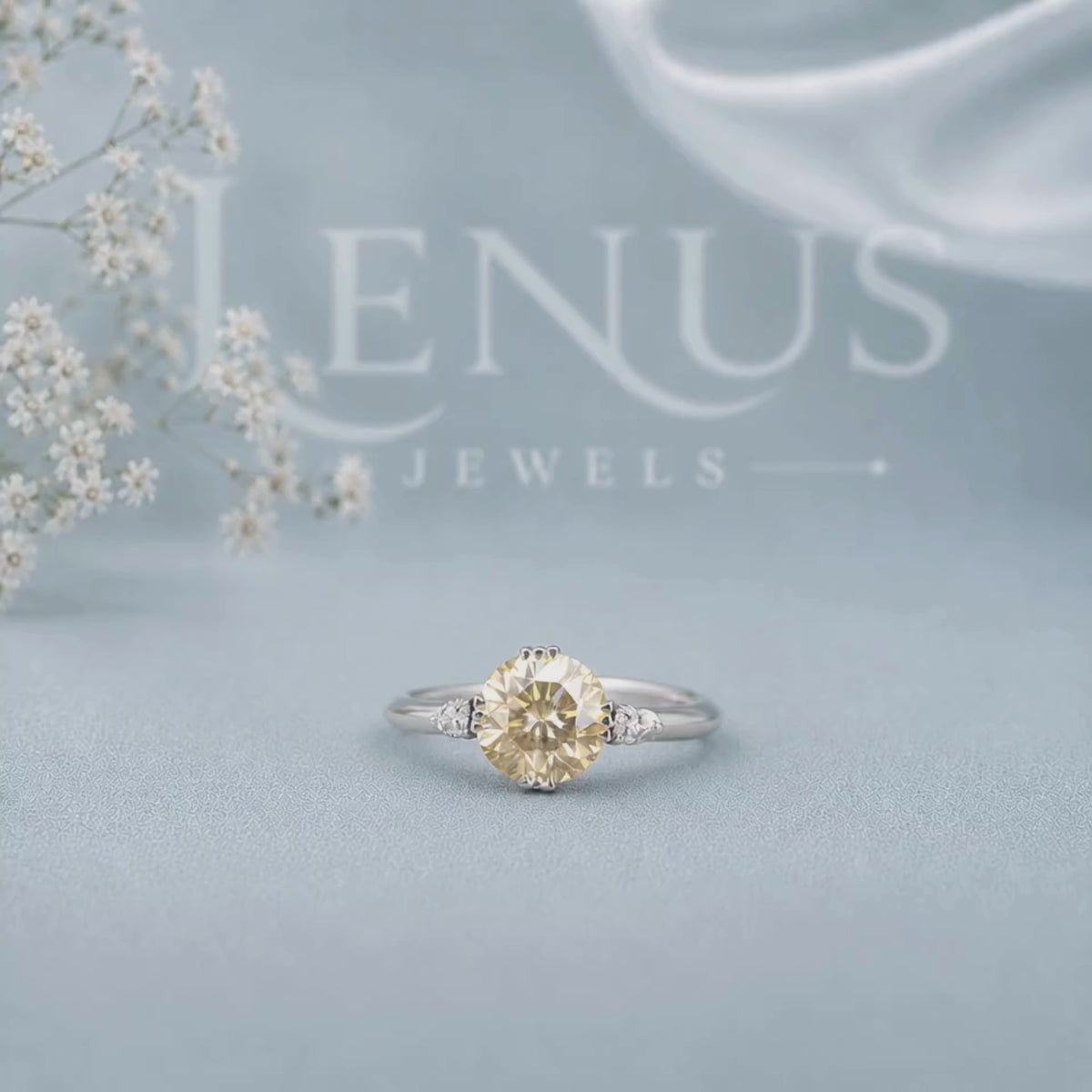 Yellow Round Moissanite Engagement Ring – 925 Sterling Silver Promise Ring