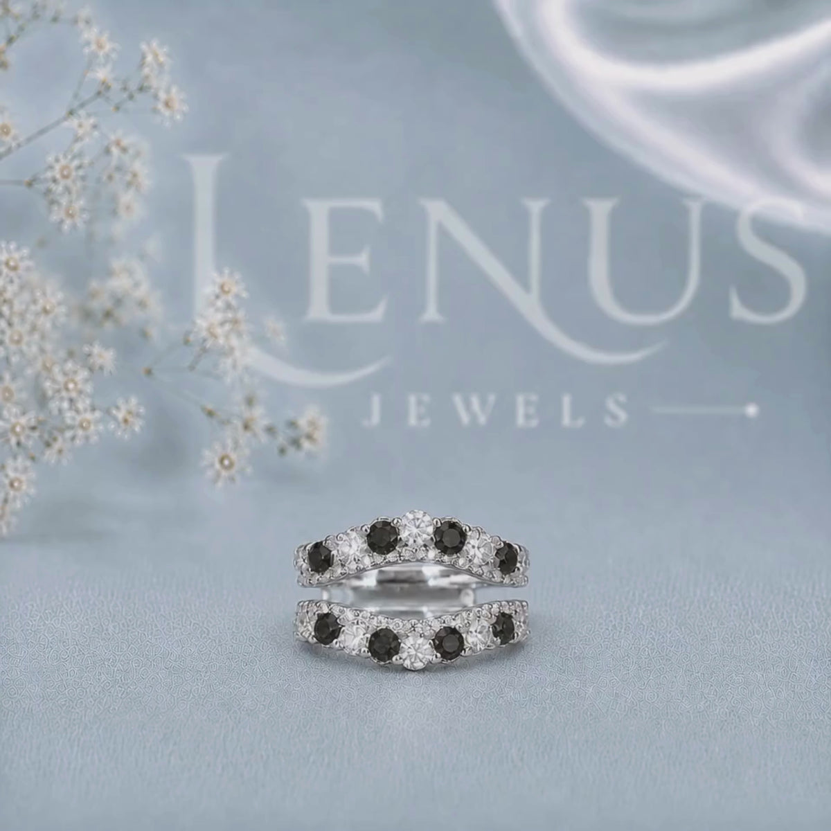 Black and White Moissanite Ring Guard – Double Curved Enhancer Band in 925 Sterling Silver