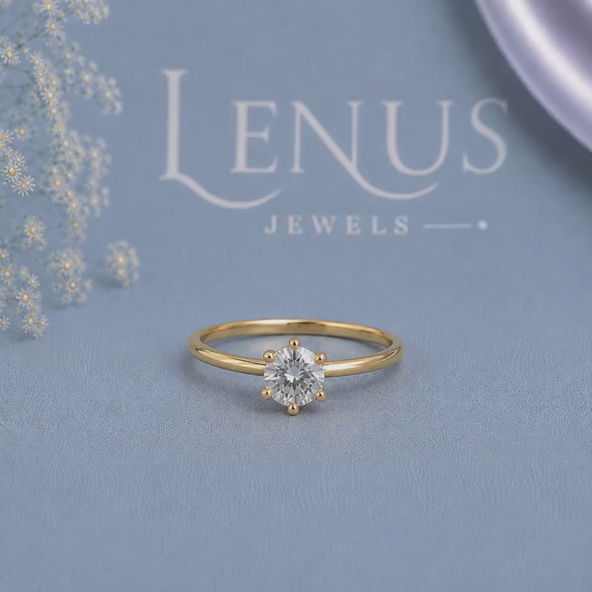 Round Moissanite Solitaire Engagement Ring – Six-Prong Yellow Gold 925 Sterling Silver Promise Ring