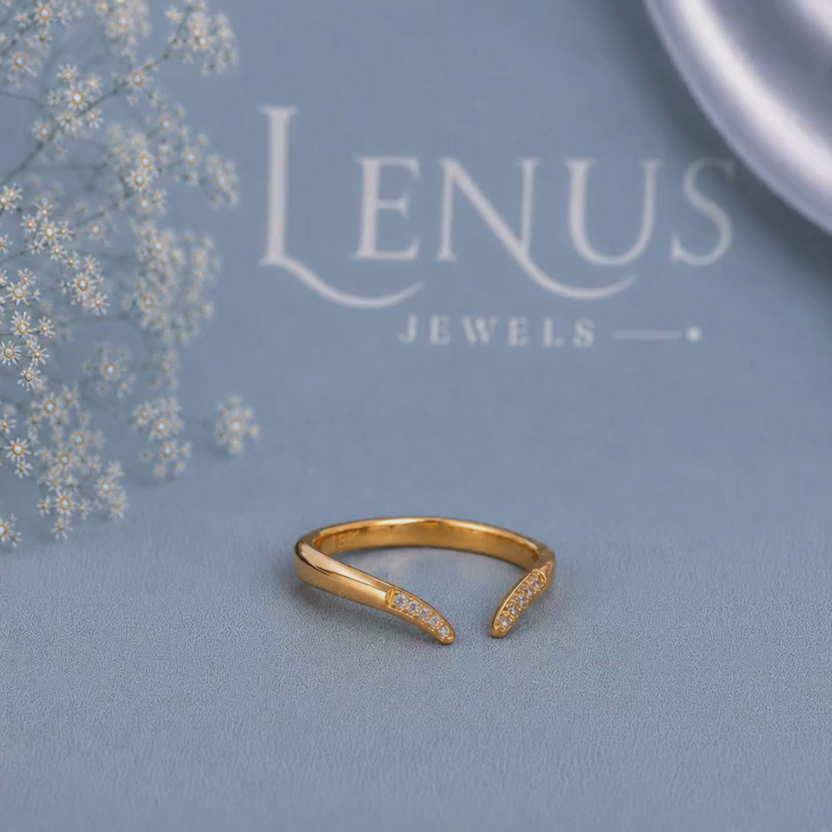 Yellow Gold Moissanite Open Cuff Ring – Minimalist Pavé Bypass Ring for Women