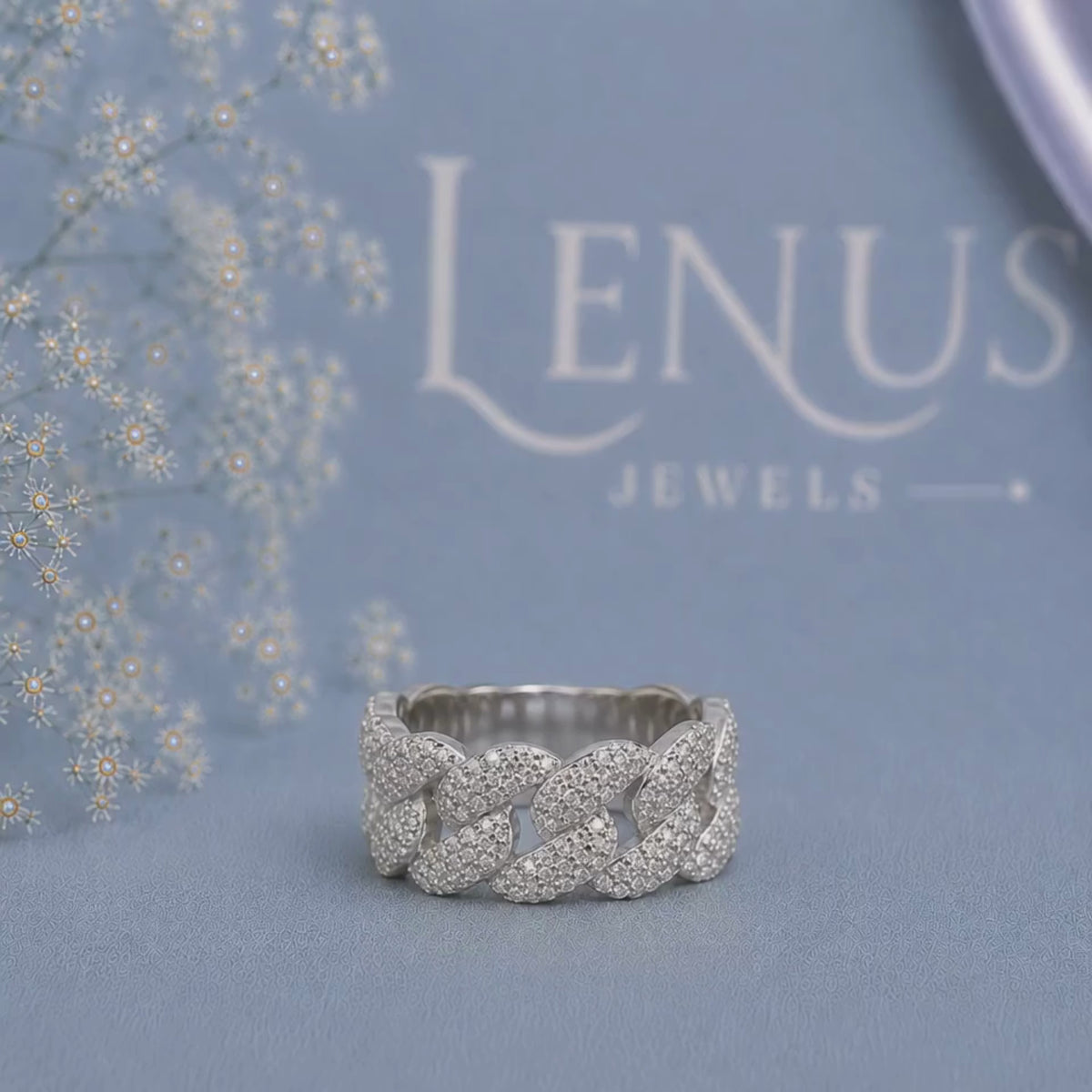 Men’s Iced-Out Cuban Link Moissanite Ring – Wide Pavé 925 Sterling Silver Statement Band