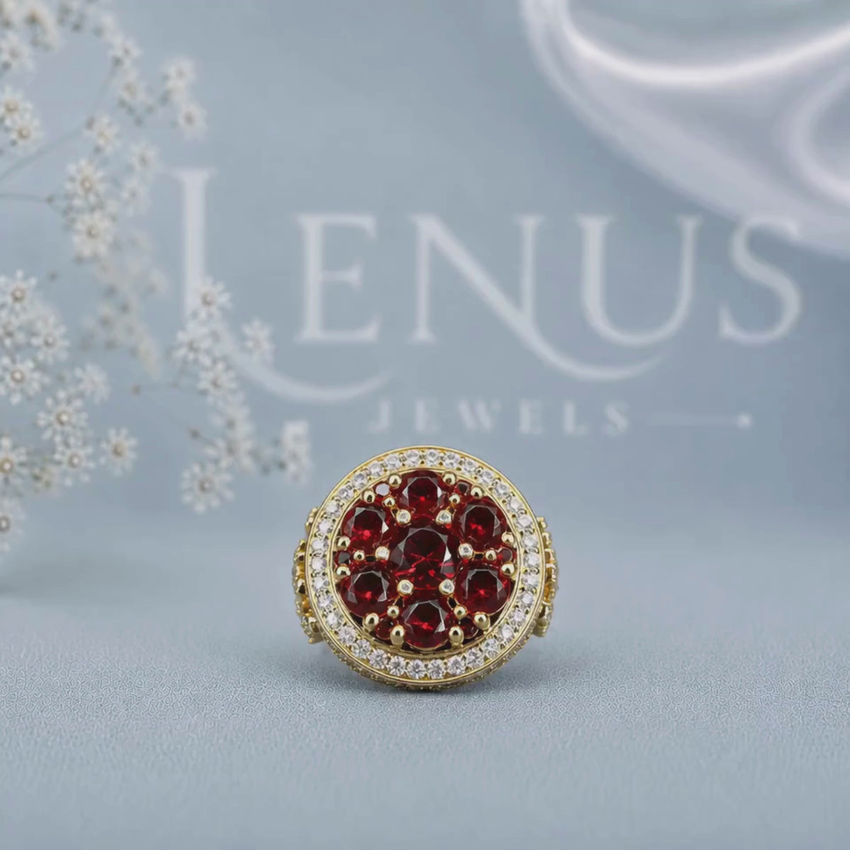 Red Moissanite Cluster Ring – 925 Sterling Silver Yellow Gold Iced Out Statement Ring