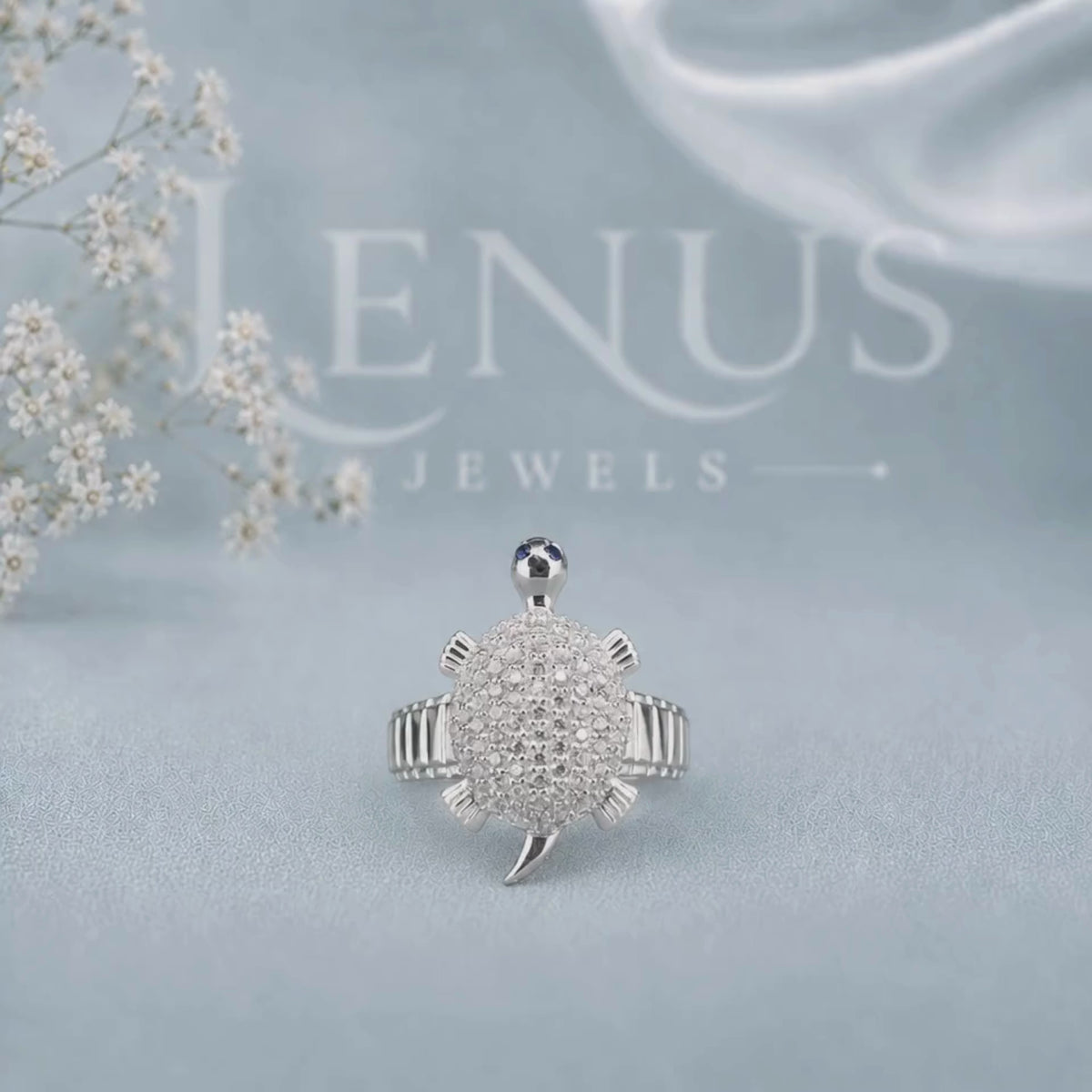 Moissanite Sea Turtle Ring – Pavé Ocean Animal Statement Ring in 925 Sterling Silver