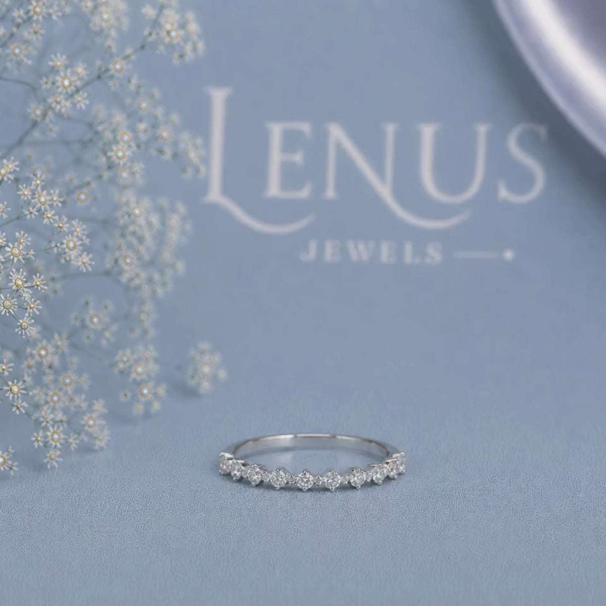 Round Moissanite Half-Eternity Wedding Band – Shared-Prong 925 Sterling Silver Stackable Anniversary Ring