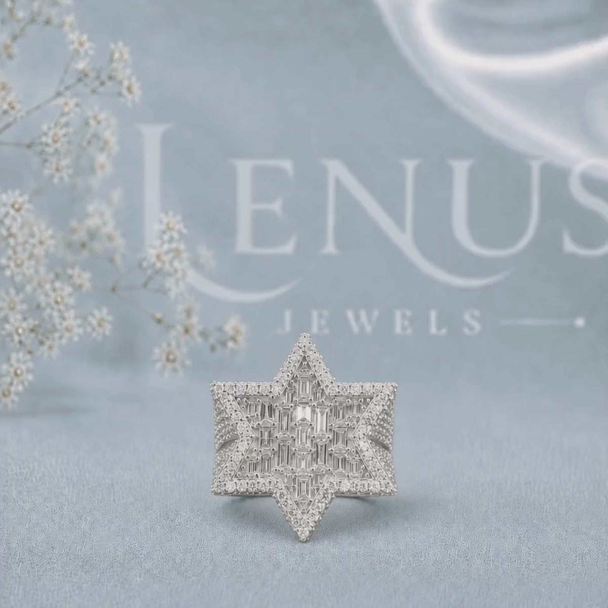 Baguette Moissanite Star Ring for Men – Iced-Out Geometric Statement Ring in 925 Sterling Silver