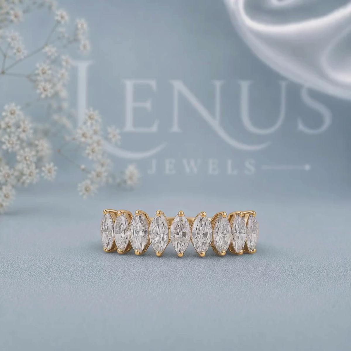 Marquise Cut Moissanite Eternity Ring – 925 Sterling Silver Yellow Gold Iced Out Wedding Band