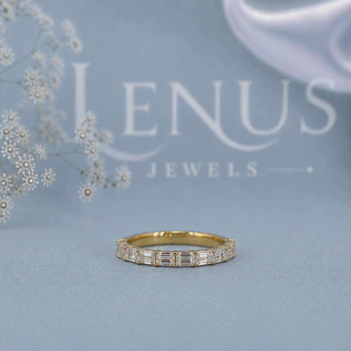 Baguette Moissanite Eternity Ring – 925 Sterling Silver Yellow Gold Iced Out Wedding Band
