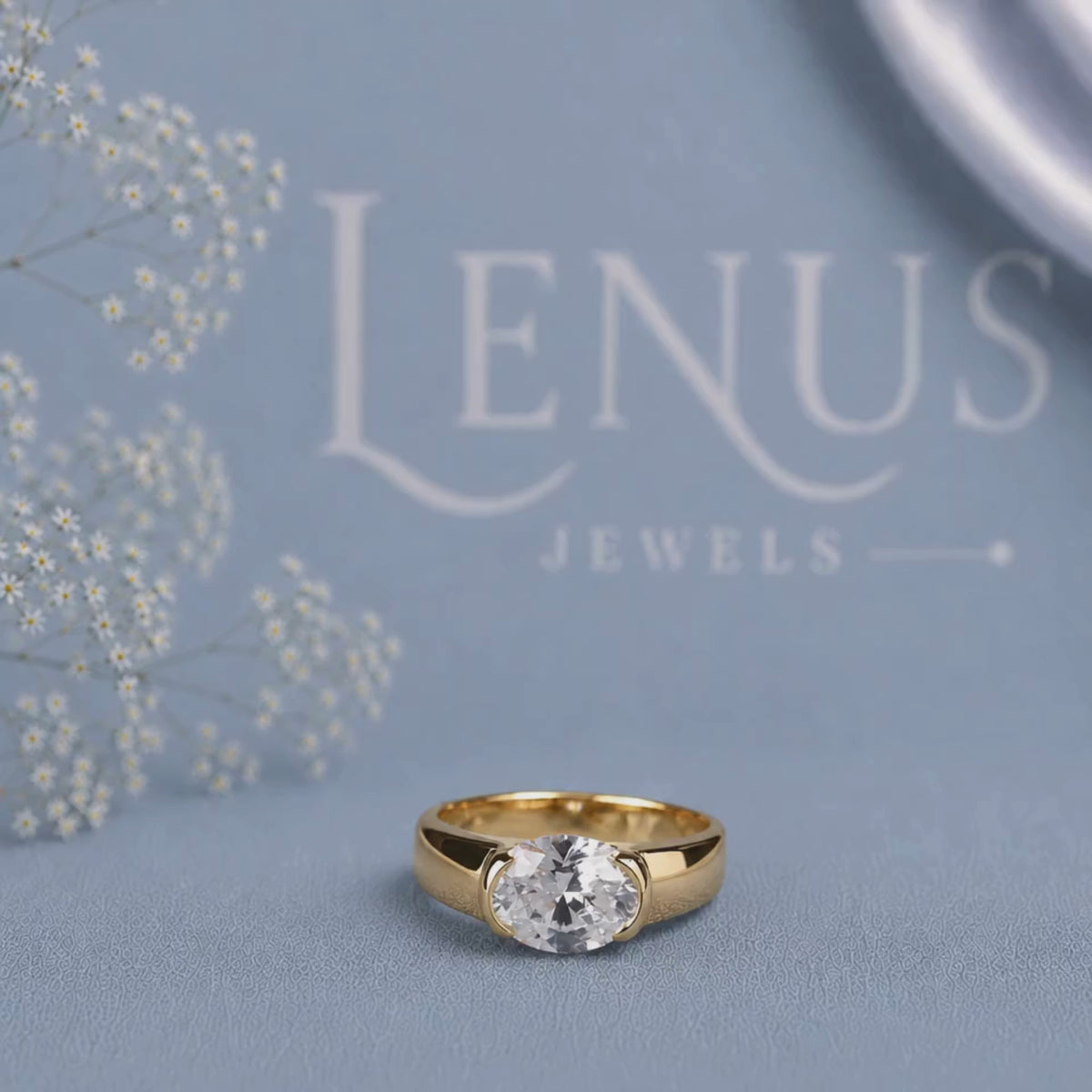 Oval East-West Moissanite Men’s Ring – Yellow Gold Finish 925 Sterling Silver Wide Band