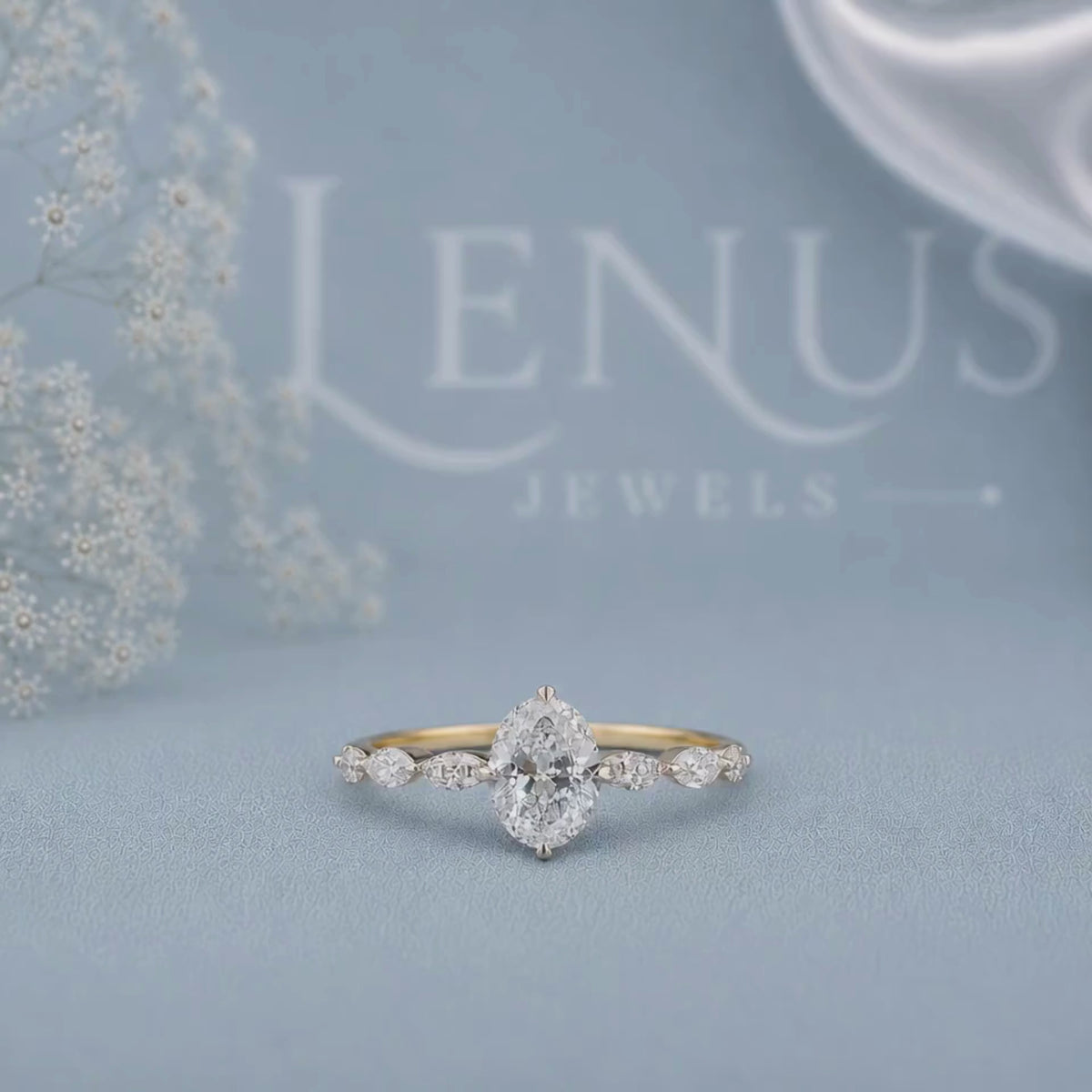 Pear Cut Moissanite Engagement Ring – 925 Sterling Silver Marquise Side Stone Ring in Yellow Gold Finish