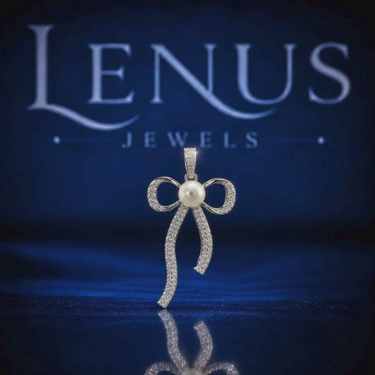 Pearl Bow Moissanite Pendant – Iced Out VVS Moissanite 925 Sterling Silver Ribbon Bow Pendant for Women