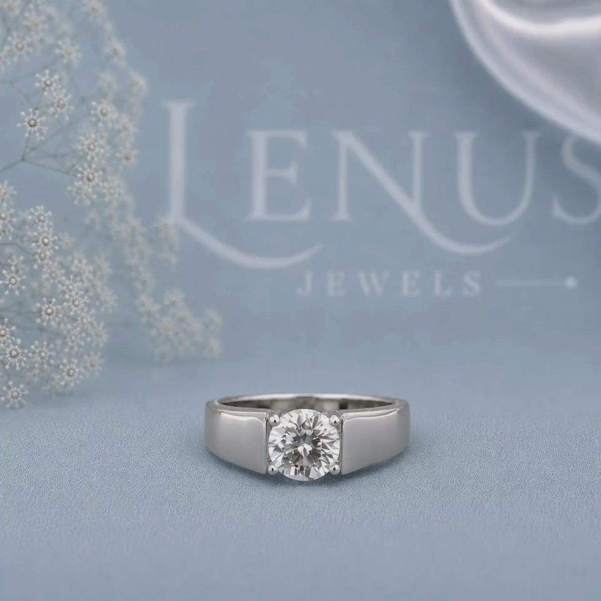Round Moissanite Men’s Ring – 925 Sterling Silver Bezel Set Solitaire Wedding Band